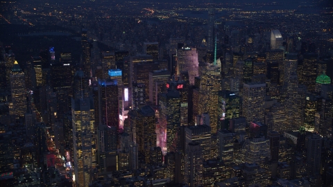 Midtown skyscrapers at night in New York City Aerial Stock Photos | AX121_130.0000176F