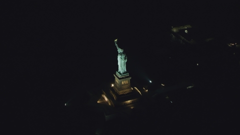 The Statue of Liberty at night, New York Aerial Stock Photos | AX121_195.0000063F