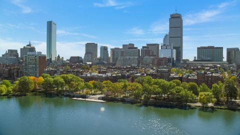 AX142_172.0000000 - Aerial stock photo of City buildings and waterfront parks in Back Bay, Downtown Boston, Massachusetts