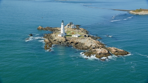 Boston Light and Little Brewster Island, Boston Harbor, Massachusetts Aerial Stock Photos | AX142_259.0000000