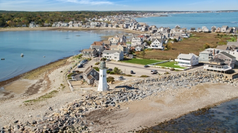 Old Scituate Light, beach, and oceanfront homes, Scituate, Massachusetts Aerial Stock Photos | AX143_040.0000335