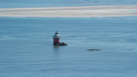 Plymouth Light in Plymouth Harbor, Plymouth, Massachusetts Aerial Stock Photos | AX143_084.0000000