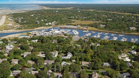 Sesuit Harbor and marina on Cape Cod, Dennis, Massachusetts Aerial Stock Photos | AX143_163.0000000