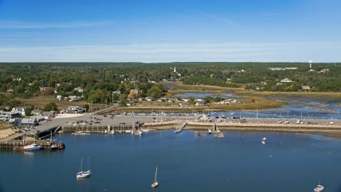 Wellfleet Town Pier and a small coastal community, Wellfleet, Massachusetts Aerial Stock Photos | AX143_196.0000000