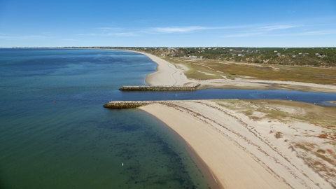 A beach beside an inlet, Cape Cod, Truro, Massachusetts Aerial Stock Photos | AX143_205.0000000