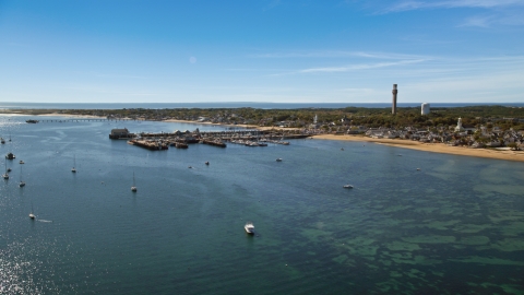 Piers by a small coastal town, Provincetown, Massachusetts Aerial Stock Photos | AX143_221.0000256