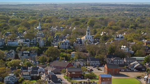 Unitarian Universalist Church in the coastal community of Nantucket, Massachusetts Aerial Stock Photos | AX144_077.0000108