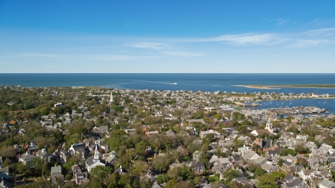 A small coastal community with a view of Nantucket Harbor, Nantucket, Massachusetts Aerial Stock Photos | AX144_097.0000000