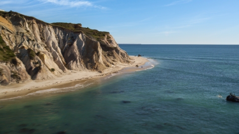 AX144_164.0000000 - Aerial stock photo of Coastal cliffs with a view of the ocean, Aquinnah, Martha's Vineyard, Massachusetts