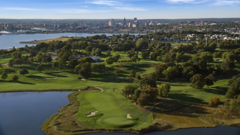 AX145_029.0000277 - Aerial stock photo of Metacomet Country Club Golf Course in East Providence, Rhode Island