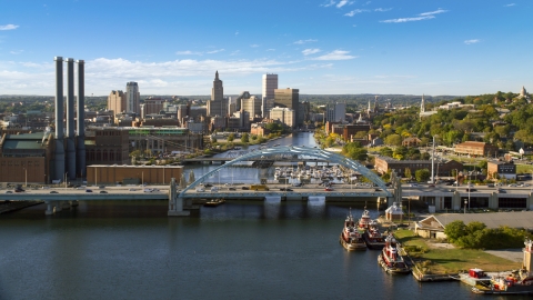 AX145_033.0000000 - Aerial stock photo of A view of the Providence River Bridge and Downtown Providence, Rhode Island