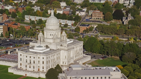 The side of the Rhode Island State House in Providence, Rhode Island Aerial Stock Photos | AX145_051.0000258