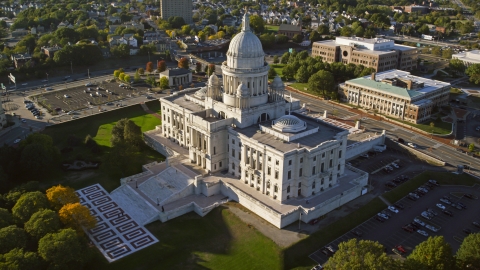 AX145_088.0000000 - Aerial stock photo of The Rhode Island State House and entrance, Providence, Rhode Island