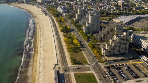 AX147_014.0000294 - Aerial stock photo of Beachfront condominiums in Revere, Massachusetts