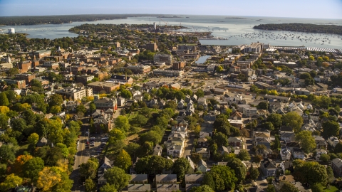 Coastal town with a view of the harbor, Salem, Massachusetts Aerial Stock Photos | AX147_048.0000000