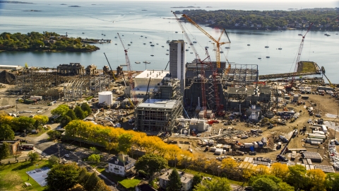 AX147_051.0000020 - Aerial stock photo of Construction at a natural gas power plant, Salem, Massachusetts