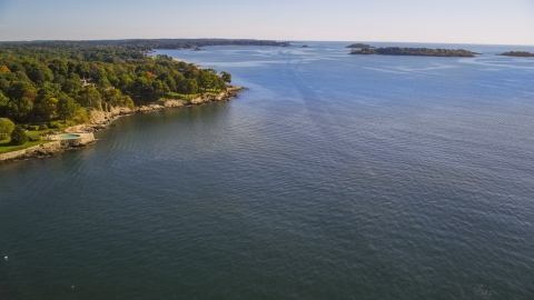 AX147_056.0000000 - Aerial stock photo of Salem Sound and coastline, Beverly, Massachusetts