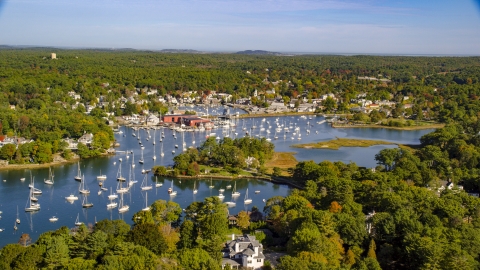 Harbor with boats in autumn, Manchester-by-the-Sea, Massachusetts Aerial Stock Photos | AX147_067.0000000