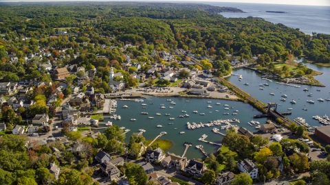 AX147_070.0000313 - Aerial stock photo of A coastal community and harbor, Manchester-by-the-Sea, Massachusetts