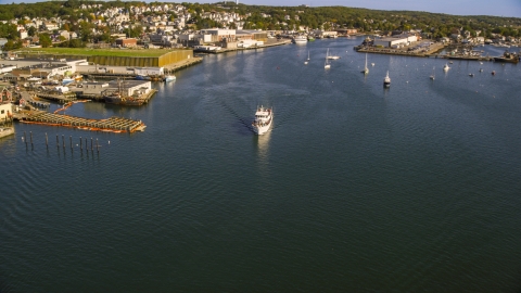 A ferry by a small coastal town, Gloucester, Massachusetts Aerial Stock Photos | AX147_088.0000030