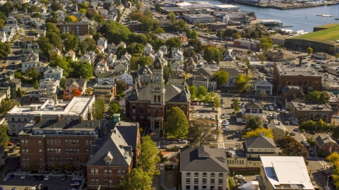 Gloucester City Hall in a small coastal town, Gloucester, Massachusetts Aerial Stock Photos | AX147_100.0000163