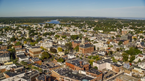 City hall in the middle of the town of Gloucester, Massachusetts Aerial Stock Photos | AX147_104.0000079