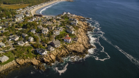 Oceanfront homes on the edge of cliffs, Gloucester, Massachusetts Aerial Stock Photos | AX147_108.0000308