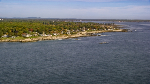 Beachfront homes in autumn seen from the ocean, Rye, New Hampshire Aerial Stock Photos | AX147_167.0000000