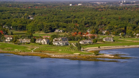 Waterfront mansions in autumn, Rye, New Hampshire Aerial Stock Photos | AX147_170.0000188