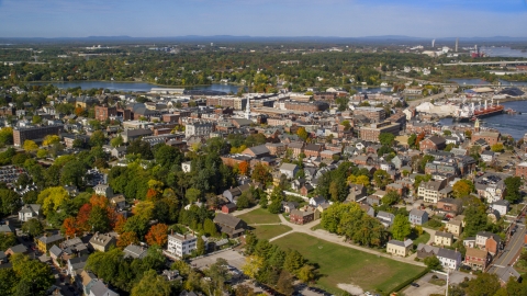 AX147_180.0000252 - Aerial stock photo of A coastal town in autumn, Portsmouth, New Hampshire