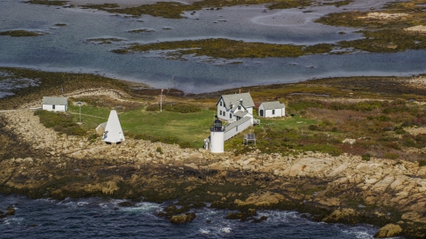 Goat Island Light in autumn, Kennebunkport, Maine Aerial Stock Photos | AX147_262.0000000