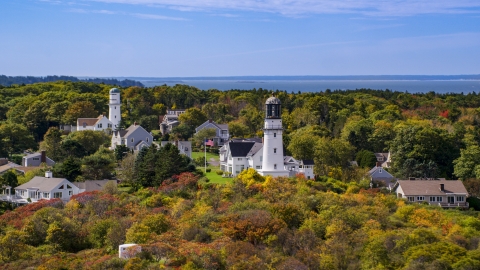 Cape Elizabeth Light in a coastal town in autumn, Cape Elizabeth, Maine Aerial Stock Photos | AX147_306.0000113