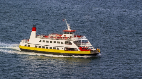 AX147_320.0000160 - Aerial stock photo of A ferry carrying passengers and vehicles, Portland, Maine