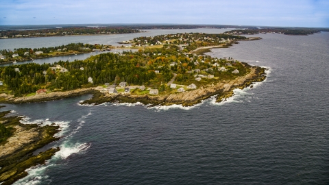 A coastal town on Bailey Island in autumn, Harpswell, Maine Aerial Stock Photos | AX147_378.0000290