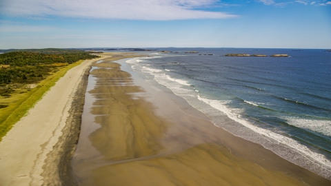 Waves rolling onto the beach in autumn, Phippsburg, Maine Aerial Stock Photos | AX147_385.0000067