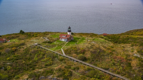 A view of Seguin Light on Seguin Island, autumn foliage, Phippsburg, Maine Aerial Stock Photos | AX147_390.0000113