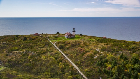 Seguin Light on Seguin Island in autumn, ocean in the background, Phippsburg, Maine Aerial Stock Photos | AX147_390.0000239