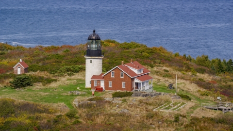 Seguin Light on Seguin Island with fall foliage, Phippsburg, Maine Aerial Stock Photos | AX147_393.0000263