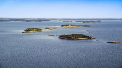 AX148_130.0000000 - Aerial stock photo of Small islands with trees, Hog Island, Maine