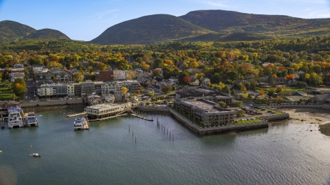 Harborside Hotel, Spa and Marina in autumn, Bar Harbor, Maine Aerial Stock Photos | AX148_201.0000164