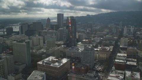 Park Avenue West Tower and skyscrapers in Downtown Portland, Oregon Aerial Stock Photos | AX153_046.0000327F