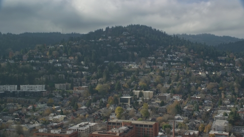 Houses on a hillside in autumn, Portland, Oregon Aerial Stock Photos | AX153_058.0000000F