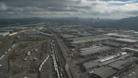 A train yard and warehouses in Northwest Portland, Oregon Aerial Stock Photos | AX153_064.0000359F