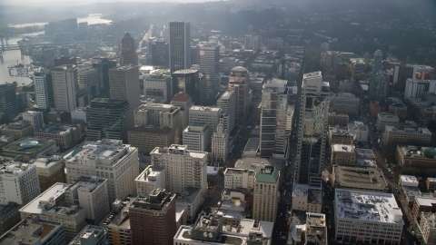 AX153_106.0000359F - Aerial stock photo of Downtown Portland high-rises and skyscrapers, Oregon