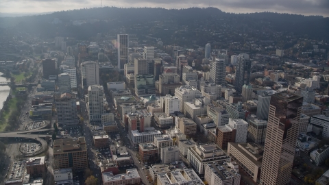 AX153_123.0000338F - Aerial stock photo of Skyscrapers and high-rises in Downtown Portland, Oregon