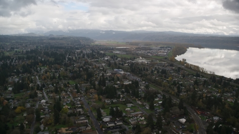 AX153_161.0000000F - Aerial stock photo of Small town neighborhoods in Washougal, Washington