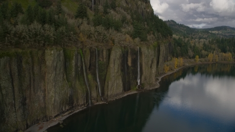 Three waterfalls in Columbia River Gorge, Washington Aerial Stock Photos | AX154_006.0000281F