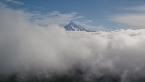 Clouds and the summit of Mount Hood, Cascade Range, Oregon Aerial Stock Photos | AX154_061.0000000F