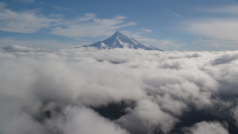 Above clouds with a view of snowy Mount Hood, Cascade Range, Oregon Aerial Stock Photos | AX154_063.0000334F