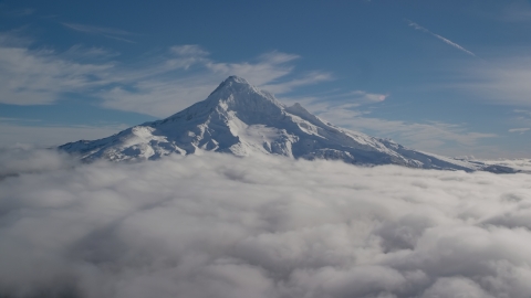 AX154_071.0000188F - Aerial stock photo of Mount Hood with snow, Cascade Range, Oregon